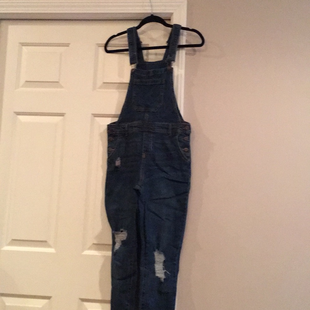 Skinny legged Denim Destructed Overalls